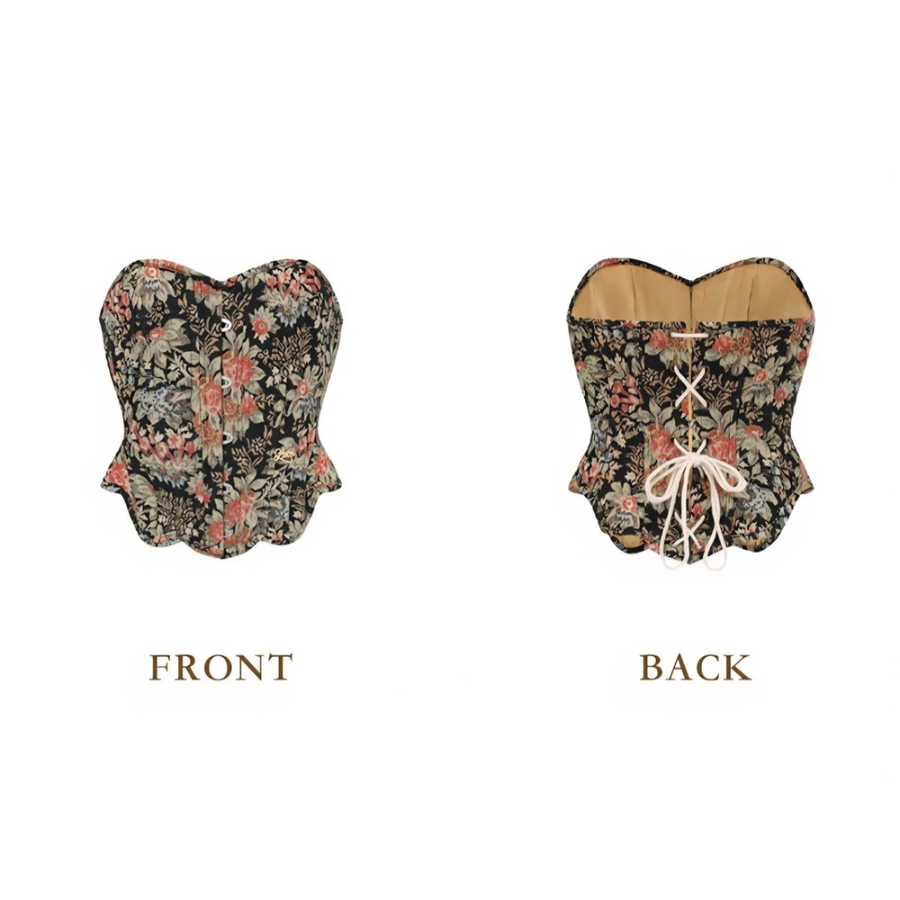 LaceMade Floral Tapestry Corset Top Lace Up Back Victorian Cottagecore Medium - Picture 8 of 8